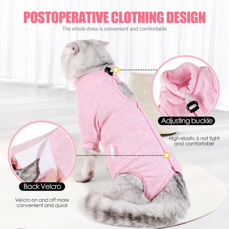 JOHNBOLIN Cat Surgery Recovery Suit - E-Collar Alternative Anti-Licking Spay/Neuter Bodysuit, Soft Pet Surgical Pajamas for Cats, Abdominal Wound Onesie (Pink, Small) - Image 4
